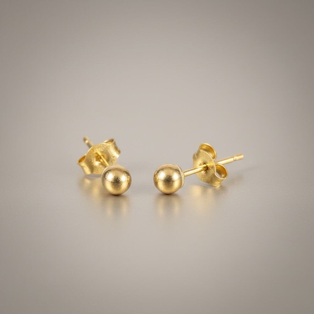 Jewelry Solid 4mm 14k Yellow Italian Gold Push Back Ball Studs Made In Italy